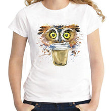 Load image into Gallery viewer, Owl Drink Coffee Printed T-shirt