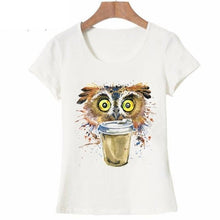 Load image into Gallery viewer, Owl Drink Coffee Printed T-shirt